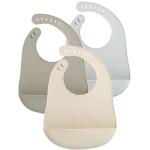 PandaEar 3 Pack Waterproof Silicone Baby Bibs| Super Thin Light Weight Feeding Bib with Food Catcher Pocket for Toddler (Walnut&Linen&Brown)