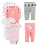 Simple Joys Baby Girl's 6 piece Little Character set Sleepwear, Pink Bunny, 3-6 Months