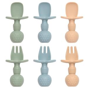 Eascrozn Baby Spoons and Forks Feeding Set, 6 Pack Silicone First Stage Self Feeding Toddler Utensils, BPA Free, Baby Led Weaning Supplies for Training Spoons