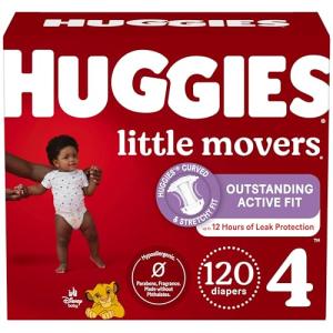 Huggies Size 4 Diapers, Little Movers Baby Diapers, Size 4 (22-37 lbs), 120 Count, Packaging May Vary