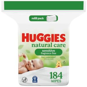 Huggies Natural Care Sensitive Baby Wipes, Unscented, Hypoallergenic, 99% Purified Water, 1 Refill Pack (184 Wipes Total)