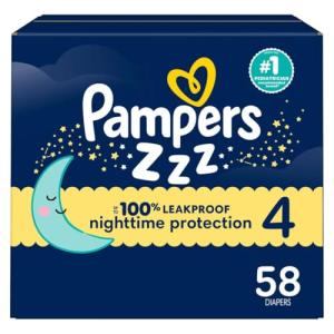 Pampers ZZZ Overnight Diapers, Size 4 (22-37 lbs), 58 Count, Nighttime Protection Disposable Baby Diaper, Night Time Leak and Skin Protection