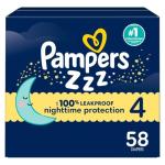 Pampers ZZZ Overnight Diapers, Size 4 (22-37 lbs), 58 Count, Nighttime Protection Disposable Baby Diaper, Night Time Leak and Skin Protection