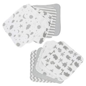 Spasilk Washcloth Wipes Set for Newborn Boys and Girls, Soft Terry Washcloth Set, Pack of 10, Gray Celestial