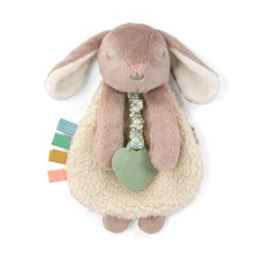 Itzy Ritzy - Itzy Lovey Including Teether - Baby Lovey with Teether, Textured Ribbons & Dangle Arms - Features Crinkle Sound, Sherpa Fabric and Minky Plush (Taupe Bunny)