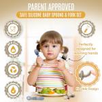 HippoBaby 4pc Silicone Baby Spoons Self Feeding Baby Utensils 6-12 Months - 3 Baby Spoon - 1 Baby Fork - Toddler Cutlery Set - BPA Free, Dishwasher Safe - Baby Eating Essentials (Gray/Beige)