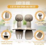 HippoBaby 4pc Silicone Baby Spoons Self Feeding Baby Utensils 6-12 Months - 3 Baby Spoon - 1 Baby Fork - Toddler Cutlery Set - BPA Free, Dishwasher Safe - Baby Eating Essentials (Gray/Beige)