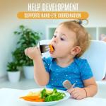 HippoBaby 4pc Silicone Baby Spoons Self Feeding Baby Utensils 6-12 Months - 3 Baby Spoon - 1 Baby Fork - Toddler Cutlery Set - BPA Free, Dishwasher Safe - Baby Eating Essentials (Gray/Beige)