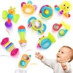 iPlay, iLearn 10pcs Baby Rattles Toys Set, Infant Grab Shake Rattle, Easy Hold Sensory Teether, Babies Development Learning Music Toy, Newborn Shower Birthday Gift 1 2 3 4 5 6 7 9 10 12 Month Boy Girl