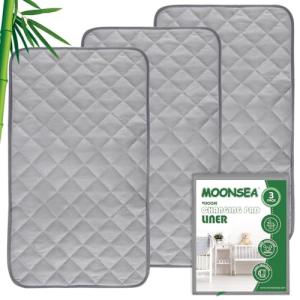 Diaper Changing Pad Liner Non-Slip, Waterproof Terry Mat, Quilted Absorbent Bassinet Liners Washable, 3 Pack 13"x 26" Reusable Portable Changing Table Pad Rectangle Grey