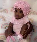 AKISS Reversible Satin Silk Sleep Hair Bonnet for Baby Infant Girl Boy (Taffy/White, 6~12 M)