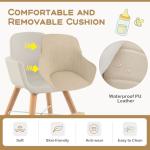 BABY JOY Convertible Baby High Chair, 3 in 1 Wooden Highchair/Booster/Chair with Removable Tray, Adjustable Legs, 5-Point Harness, PU Cushion and Footrest for Baby, Infants, Toddlers (Beige)