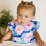 Tiny Twinkle Mess Proof Baby Bib for Girls | Waterproof Toddler Bib for Eating | Baby Apron for Feeding | Machine Washable | Perfect Shower Gift (Floral Blue, 6–24M)