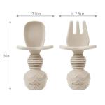 PandaEar 6 Pack Silicone Baby Spoons and Fork Feeding Set- Anti-Choke First Self Feeding Utensils for Baby Led Weaning Ages 3 Months (Blue, Green&Tan)