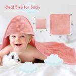 Orighty Baby Hooded Towel with Five Washcloths, 28 x 28 Inch Super Soft Bath Towel with Hood for Babies, Infant, Newborn Essential - Ideal Baby Stuff Registry for Boys and Girls (Pink)