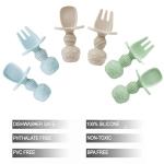 PandaEar 6 Pack Silicone Baby Spoons and Fork Feeding Set- Anti-Choke First Self Feeding Utensils for Baby Led Weaning Ages 3 Months (Blue, Green&Tan)