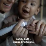 Frida Baby Electric Nail Buffer | Safe + Easy Baby Nail File, Baby Nail Clippers + Nail Trimmer Kit for Newborn, Toddler, Children's Fingernails/Toenails, 4 Buffer Pads, LED Light, Storage Case, White