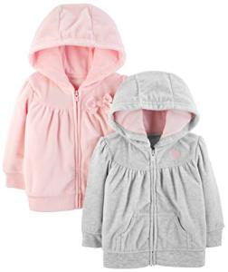 Simple Joys by Carter's Girls' 2-Pack Fleece Full Zip Hoodies, Light Gray/Pink, 12 Months