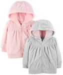 Simple Joys by Carter's Girls' 2-Pack Fleece Full Zip Hoodies, Light Gray/Pink, 12 Months