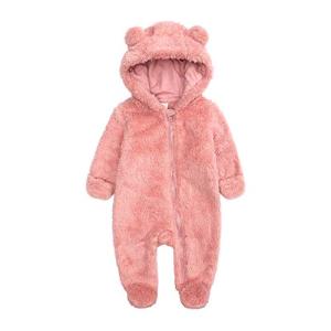 Baby Girls Warm Onesie Hoodies Winter Outwear Outfits Fluzzy Jumpsuit for Infant Pink 6-9M