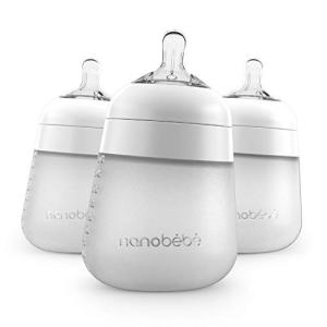 Nanobebe Flexy Silicone Baby Bottle, Anti-Colic, Natural Feel, Non-Collapsing Nipple, Non-Tip Stable Base, Easy to Clean, 3-Pack, White, 9oz