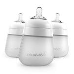 Nanobebe Flexy Silicone Baby Bottle, Anti-Colic, Natural Feel, Non-Collapsing Nipple, Non-Tip Stable Base, Easy to Clean, 3-Pack, White, 9oz