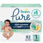 Pampers Pure Protection Baby Diapers, Size 1 (8-14 lbs), 82 Count, Up to 100% Leakproof, Premium Plant-based Skin Protection, Hypoallergenic Soft Diapers