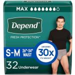 Depend Fresh Protection Adult Diapers, Incontinence Underwear for Men, Disposable, Maximum, Small/Medium, Grey, 32 Count, Packaging May Vary