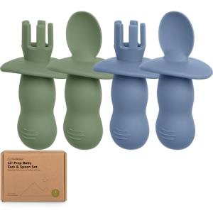 KeaBabies 4-Pack Silicone Baby Spoons and Forks Set - Baby Led Weaning Utensils 6-12 Months, Self Feeding Toddler Spoon & Fork for Training, Teething, Easy to Hold, BPA-Free Silicone (Slate)