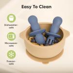 KeaBabies 4-Pack Silicone Baby Spoons and Forks Set - Baby Led Weaning Utensils 6-12 Months, Self Feeding Toddler Spoon & Fork for Training, Teething, Easy to Hold, BPA-Free Silicone (Slate)