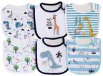Maiwa 6 Pack Waterproof Cotton Baby Bibs for Girls Boys for Drooling Eating with Adjustable Buttons
