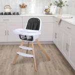 évolur Zoodle 2-in-1 High Chair for Baby & Toddler – Convertible High Chair to Toddler Chair, Padded Seat, 5-Point Safety Harness, Dual Dishwasher-Safe Trays, Solid Beechwood Legs – Black