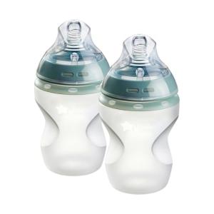 Tommee Tippee Natural Start Anti Colic 9 oz BPA Free Silicone Baby Bottles, 0+ Months, Silicone Feels Like Mother's Skin, Slow Flow Breast-Like Nipple, Clear, Pack of 2