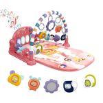 dearlomum Baby Play Mat Gym, Funny Play Piano Tummy Time Activity Mat with 5 Infant Sensory Toys, Music and Lights, Boy & Girl Gifts for Newborns 0 to 3 6 9 12 Months (Pink)