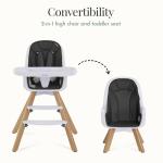 évolur Zoodle 2-in-1 High Chair for Baby & Toddler – Convertible High Chair to Toddler Chair, Padded Seat, 5-Point Safety Harness, Dual Dishwasher-Safe Trays, Solid Beechwood Legs – Black