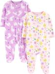 Simple Joys by Carter's Baby Girls' 2-Pack 2-way Zip Fleece Footed Sleep and Play
