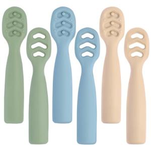 Eascrozn Baby Spoons Self Feeding 6+ Months Set, 6 Pack First Stage Baby Led Weaning Supplies, BPA Free, Toddler Utensils for Soft Tip Silicone Feeding Spoon, Boil and Dishwasher Safe