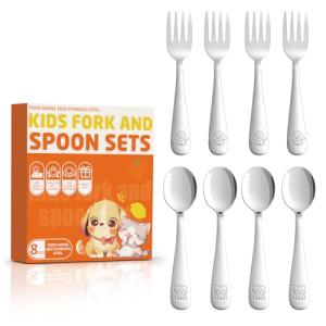 Blvtoios 8-Piece Toddler Utensils Set, Food Grade Stainless Steel Kids Silverware Set Including Forks and Spoons, Child-Sized, Dishwasher Safe