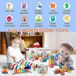 Wuzhineisn Montessori Baby Toy Sorting Stacking Learning Toys Wooden Building Blocks, Xylophone Musical, Infant Teethers Toys for Baby, 6 in 1 Toy Birthday Gifts for Toddlers