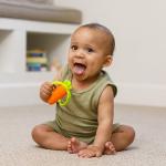 Infantino Lil’ Nibbles Textured Silicone Teether, BPA-Free Baby Teething Toy, Soft, Easy to Hold, Sensory Stimulation for Infants, Carrot