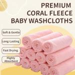 MUKIN Baby Washcloths Set - 12 Pack 12x12 Inches Microfiber Coral Fleece Face Towel for Newborns, Infant, Toddlers or Kids. Ultra Soft and Absorbent wash Cloth for Baby (Pink)