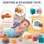 Wuzhineisn Montessori Baby Toy Sorting Stacking Learning Toys Wooden Building Blocks, Xylophone Musical, Infant Teethers Toys for Baby, 6 in 1 Toy Birthday Gifts for Toddlers