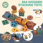 Wuzhineisn Montessori Baby Toy Sorting Stacking Learning Toys Wooden Building Blocks, Xylophone Musical, Infant Teethers Toys for Baby, 6 in 1 Toy Birthday Gifts for Toddlers