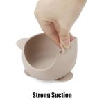 PandaEar 3 Pack Silicone Suction Baby Bowls & 3 Baby Feeding Spoons | Non-Slip Stay Put Bowls & Soft Silicone First Stage Spoons for Toddlers, BPA-Free Baby Led Weaning Set (Linen Brown Tan)