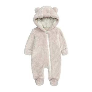 Babymine Baby One Piece Hooded Summer Jumpsuit Fleece Lining Long Sleeve Warm Onesie Winter Outwear Outfits Beige for 6-9M Infant