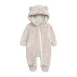 Babymine Baby One Piece Hooded Summer Jumpsuit Fleece Lining Long Sleeve Warm Onesie Winter Outwear Outfits Beige for 6-9M Infant