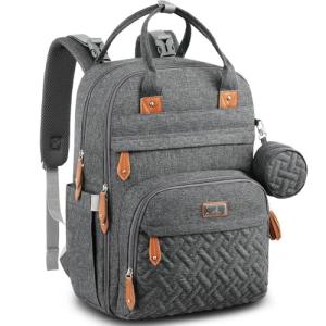 BabbleRoo Diaper Bag Backpack - Baby Essentials Travel Tote - Multi Function Water Resistant Diaper Bag, Travel Essentials Baby Bag with Changing Pad, Stroller Straps & Pacifier Case - Dark Gray