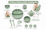 9-Piece Silicone Baby Feeding Set – Divided Plate, Bib, Sippy Cup, Snack Cup, Bowl, Spoon & Fork – BPA-Free, Dishwasher & Microwave Safe, Baby-Led Weaning Essentials
