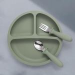 Eascrozn Baby Feeding Set, 2 Pack Silicone Divided Suction Plates for Baby, 2 Pack Spoons and Forks Set, BPA Free, Baby Led Weaning Supplies for Toddler Utensils