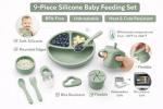 9-Piece Silicone Baby Feeding Set – Divided Plate, Bib, Sippy Cup, Snack Cup, Bowl, Spoon & Fork – BPA-Free, Dishwasher & Microwave Safe, Baby-Led Weaning Essentials